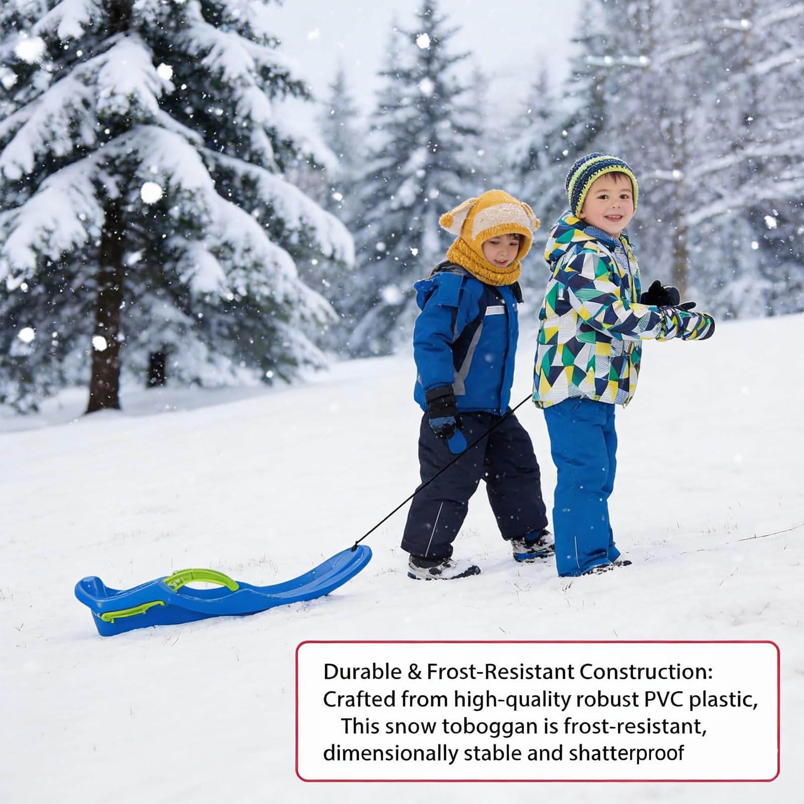 Tobogán con Frenos 79x38x16cm Trineo de Nieve de Plástico para Niños y Adultos