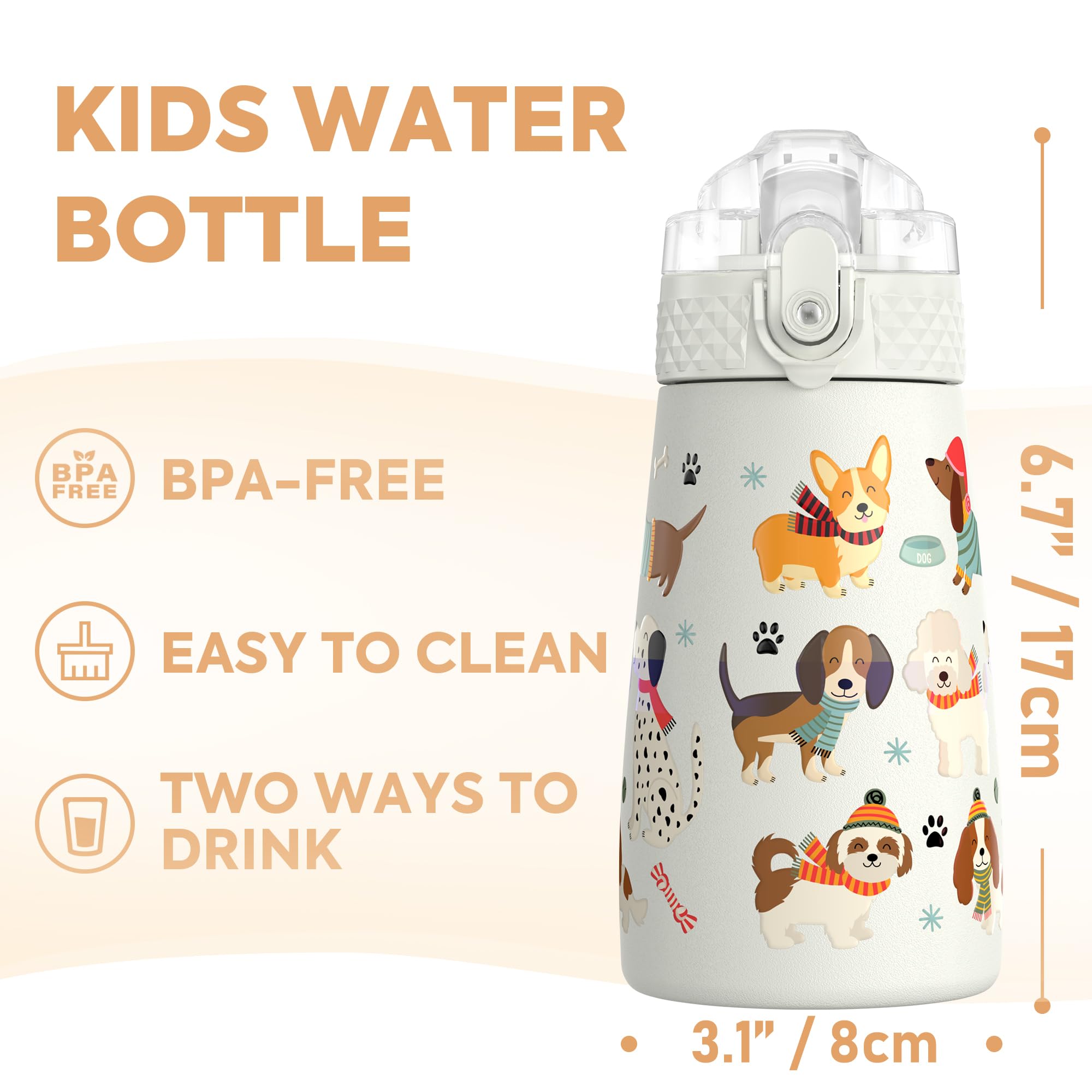 OLDLEY 350ml/12oz Kids Stainless Steel Water Bottle with Straw for School with 2 Different Lid Metal Vacuum Insulated Water Bottles Small Flask for Boys Girls Toddler Children Hot Cold Drinks BPA Free - Image 3