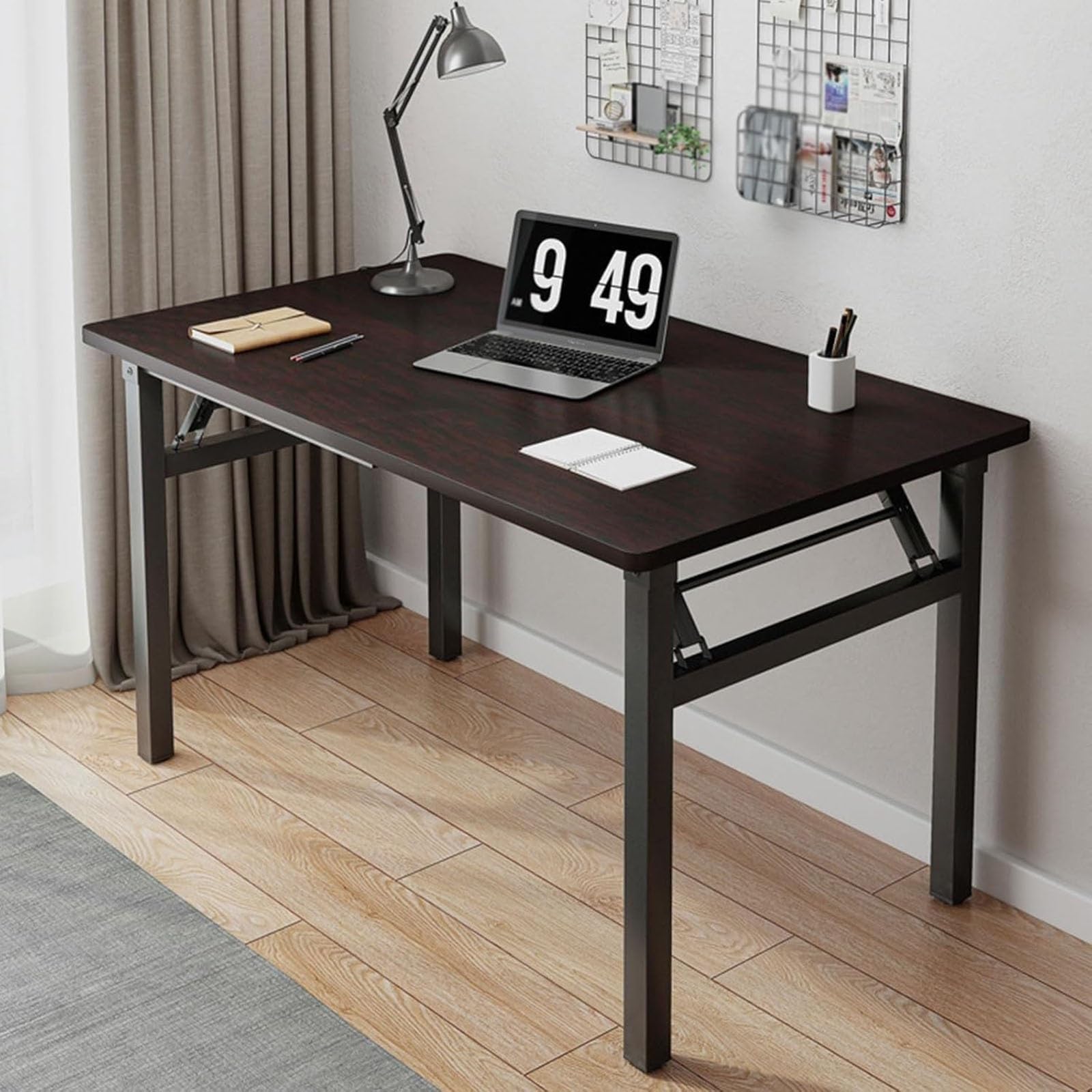 Wdsopk Brownblack Compact Foldable Computer Deskspacesaving Home Office Writing Table For Study Craft & Workeasy No Assembly Design（-100Cm）
