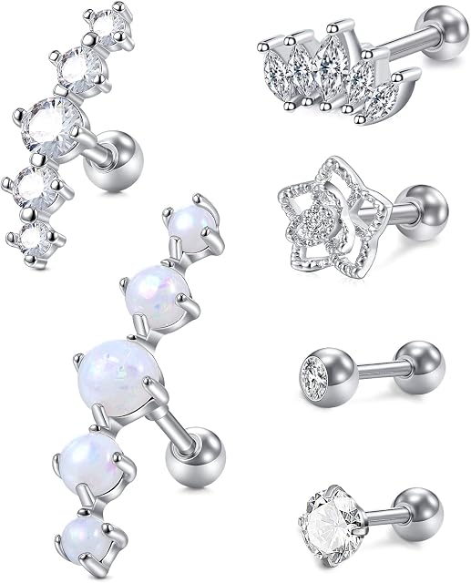VCMART Silver Helix Tragus Bars Cartilage Studs Rings 16G Stainless Steel Daith Rook Piercing