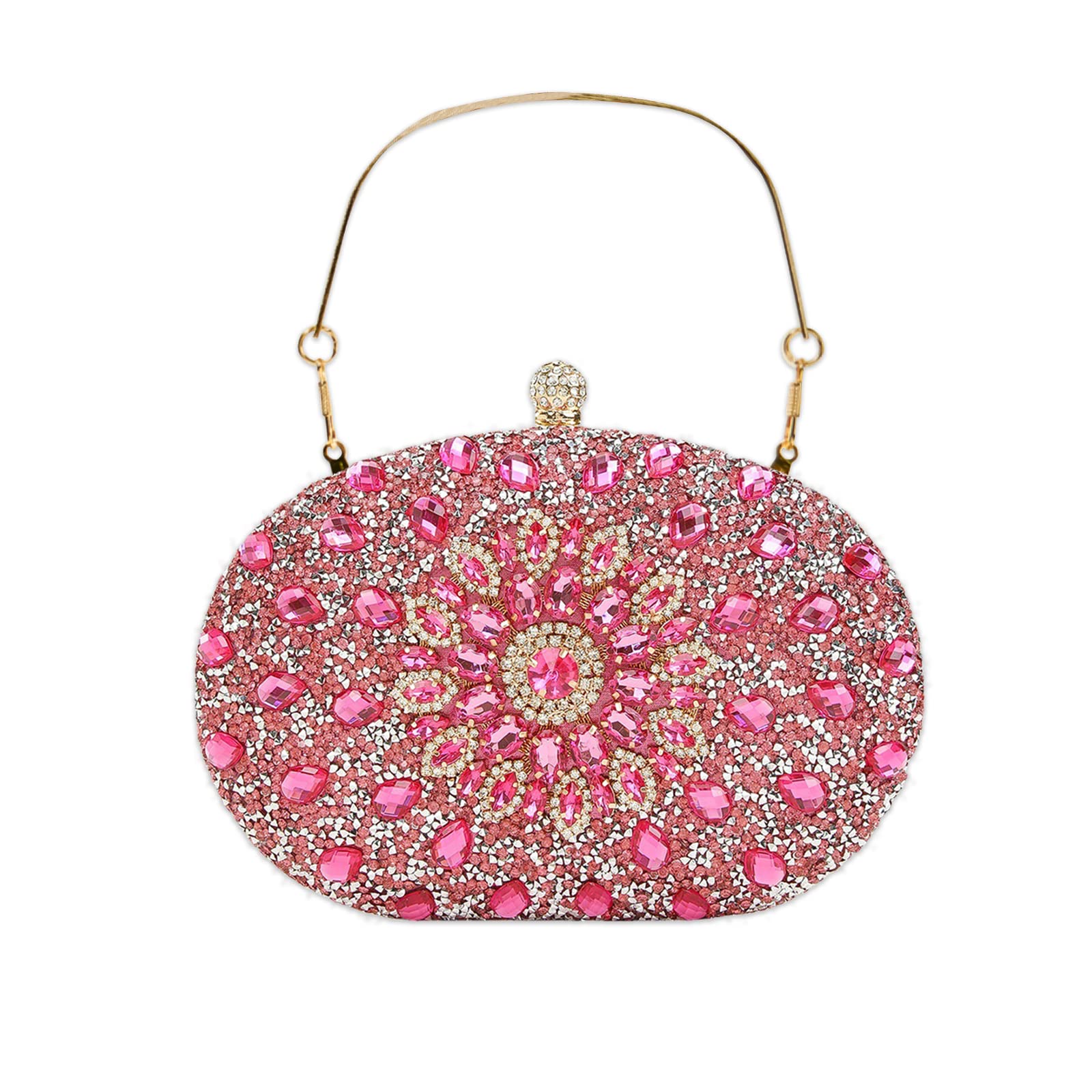 CORIOS Bolso de Noche Pequeño para Mujer, Diamantes de Imitación Clutch. Bandolera de Hombro Elegante para Fiesta de Graduación, Banquete, Boda Rosa