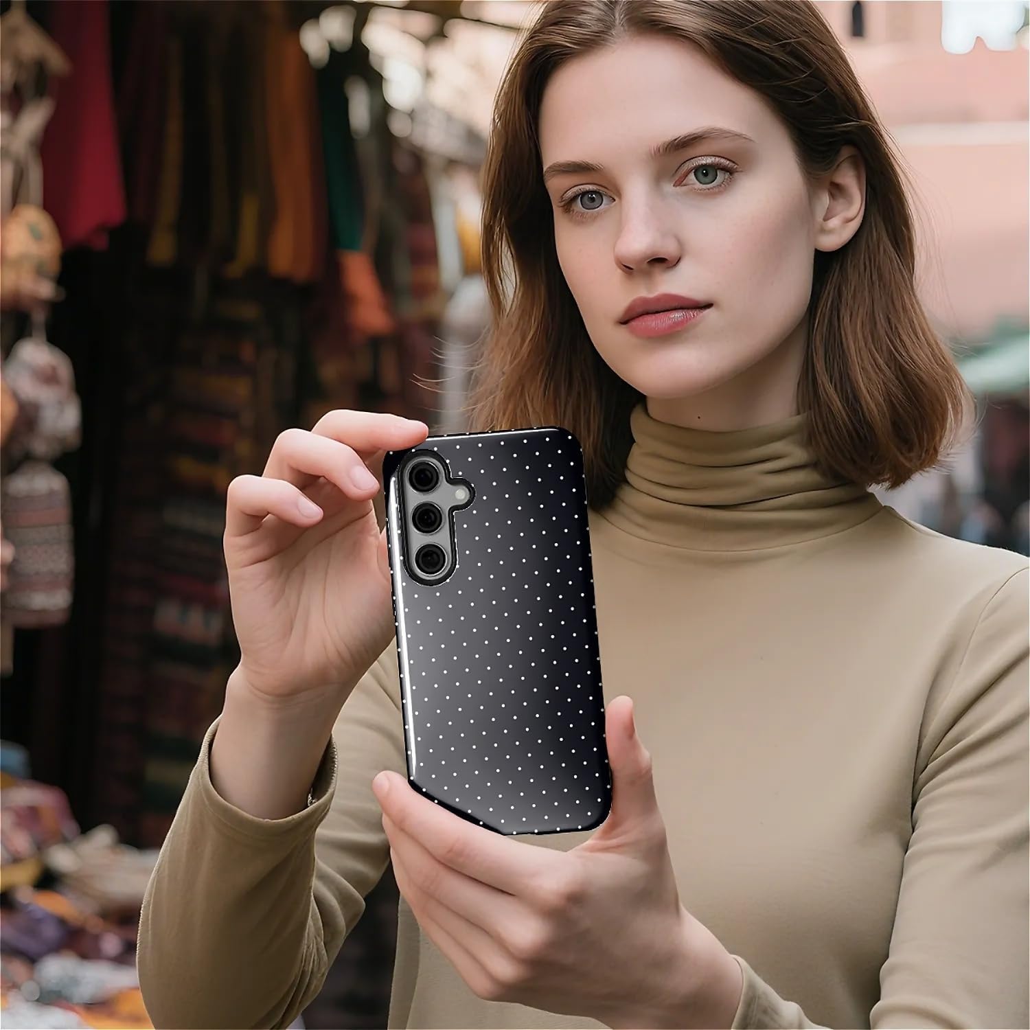 for Samsung Galaxy S25 Case,HL2 Polka Dot Black Hybrid 2 Layer Hard Shell Silicone Protective Pattern Design Case - Image 5