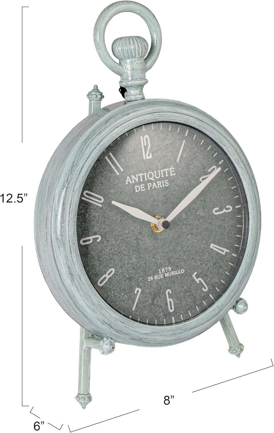 Creative Co-Op Antique White Mantel Clock with Pewter Finish and Iron Base
