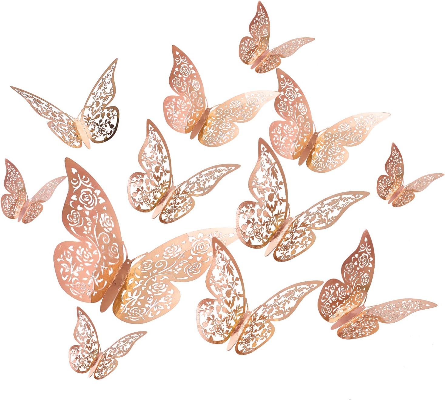 SAVITA 48 Piezas Pegatinas de Pared de Mariposa 3D, 3 Tamaños Calcomanías de Pared de Mariposa, Decoración de Pared de Habitación para Dormitorio Boda Decoración de Fiesta (Oro Rosa)