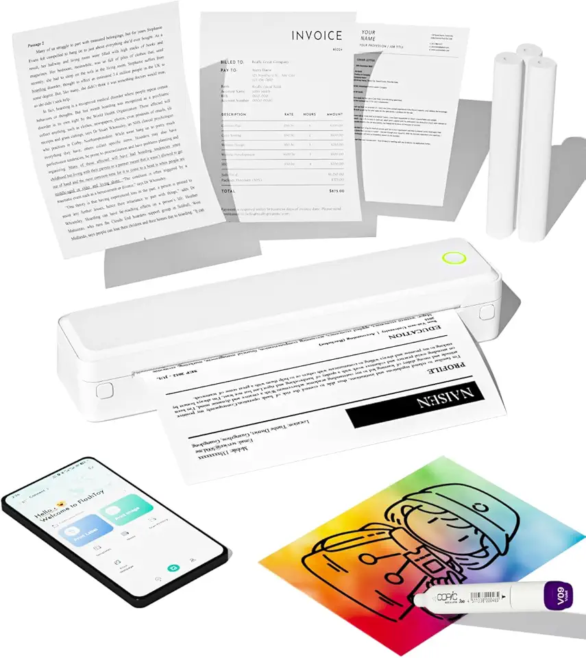 Labeer Impressora térmica portátil sem fio pequena, 21 x 28 cm, letra A4, sem tinta, simples, pequena, para celular, para celular, laptop, viagem, escritório