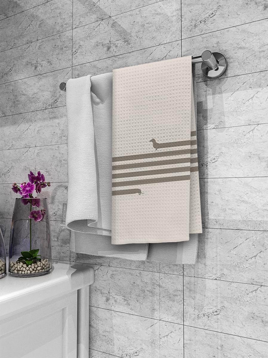 Dibor Funny Very Long Dog Dachshund Brown Kitchen Towels Dish Towels Dishcloth Set of 2,Wiener Puppy Absorbent Drying Cloth Hand Towels Tea Towels for Bathroom Kitchen,Dog Lovers Girls Women Gifts