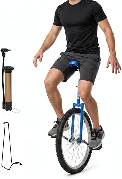 Nisorpa 20" Inch Unicycle with Stand and Anti-Skid Pedal, Height Adjustable Outdoor Unicycles with Air Pump for Kids Adults Beginner Outdoor Indoor Sports Entertainment Exercises Balance Fun