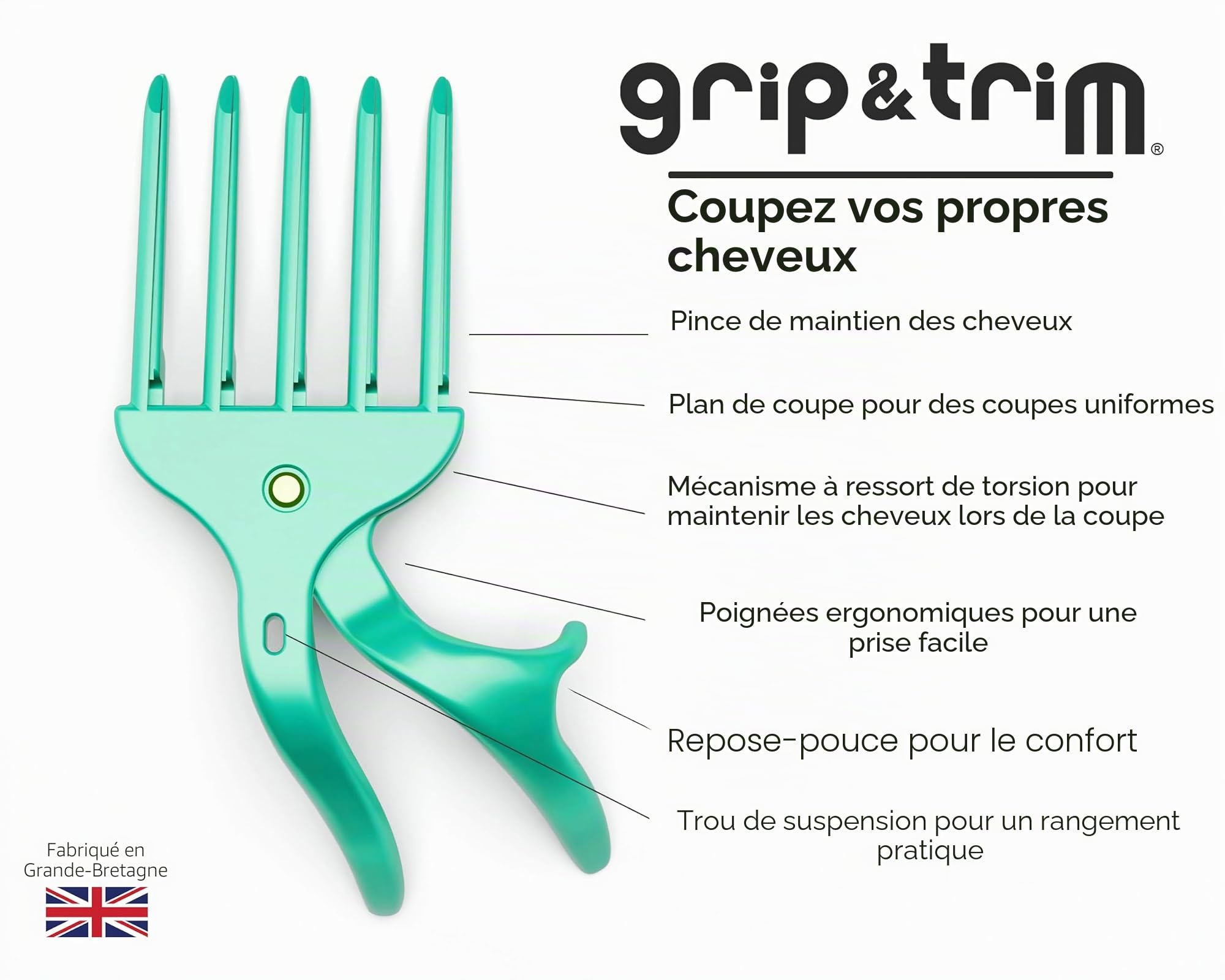 Coupez et coupez vos propres cheveux à la maison avec facilité en utilisant la poignée et coupez. Utilisation avec votre tondeuse à cheveux homme, kit de coupe de cheveux, coupe de cheveux à faire