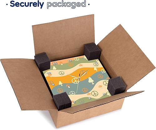 Miniatura 7 de 3dRose Wall Clock Silent - 15 inch - Peace Signs, Orange, Green, Peach Color, Steely Blue, Mushrooms, Retro, Wavy, Pattern - Patterns and Backgrounds