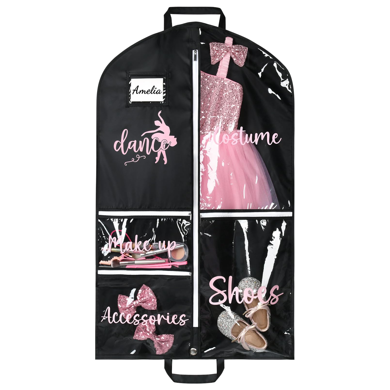 DEEKA Dance Garment Bag for Hanging Clothes with Zipper Pockets Dance Accessories Essentials Uniform Costume 40 Inch Dress
