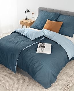lionto dibea Renforcé-Wendebettwäsche aus 100% Baumwolle, 135x200 cm, Kissenbezug 80x80 cm, 2-teilige Bettwäsche zu jeder Jahreszeit, pflegeleicht und formstabil, inkl. Oeko-TEX Zertifikat, blau
