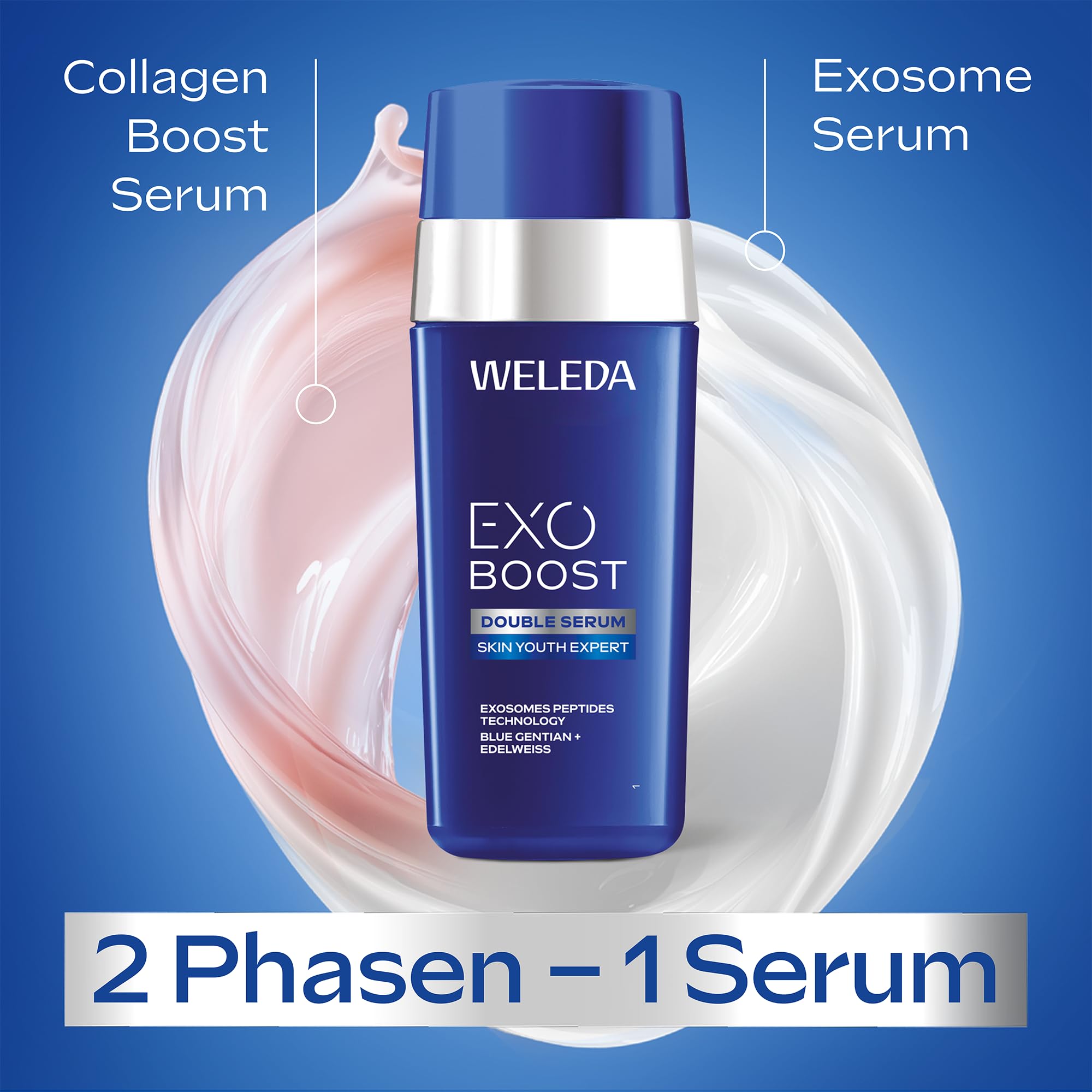WELEDA Bio EXO BOOST Double Serum Blauer Enzian & Edelweiß – Naturkosmetik Gesichtsserum mit COLLAGEN+ ACTIVE COMPLEX & Lifting Effekt für sichtbar gestraffte Haut & definierte Konturen (vegan, 30ml)