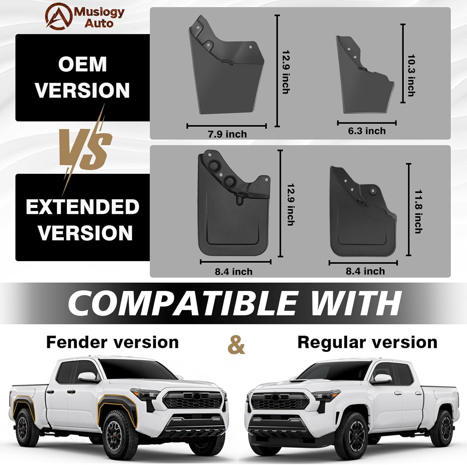 muslogy mud flaps splash guards compatible with toyota tacoma 2024 2025 2026 accessories front and rear mud guards 4pcs no drilling fender mudguards kit with hardware accessories(extra large version)