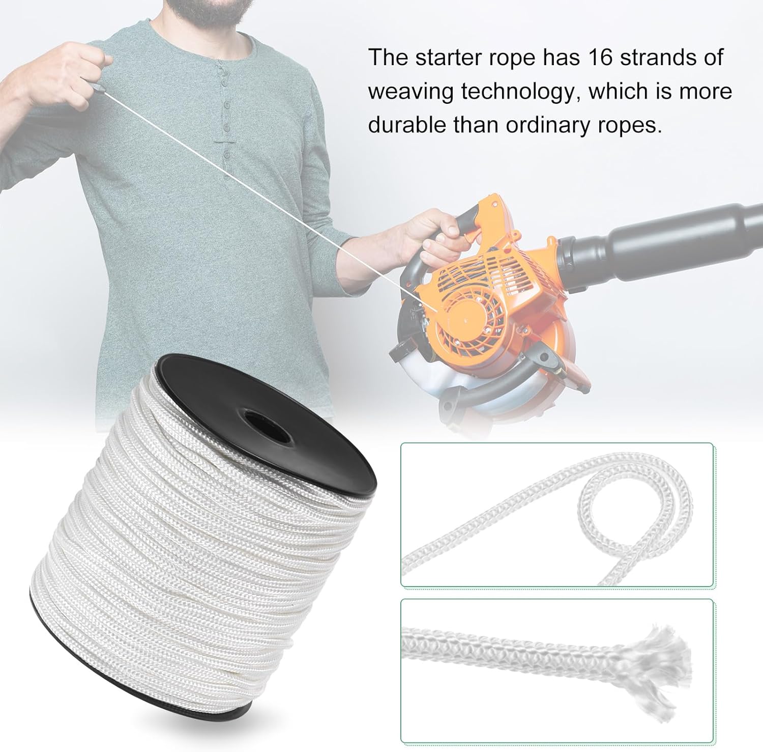 Recoil Starter Rope Pull Cord 6mm 100m Pull Starter Rope Nylon Pull Cord Pull Starter Rope for Mower/Chainsaw/Trimmer/Brush Cutter [White]