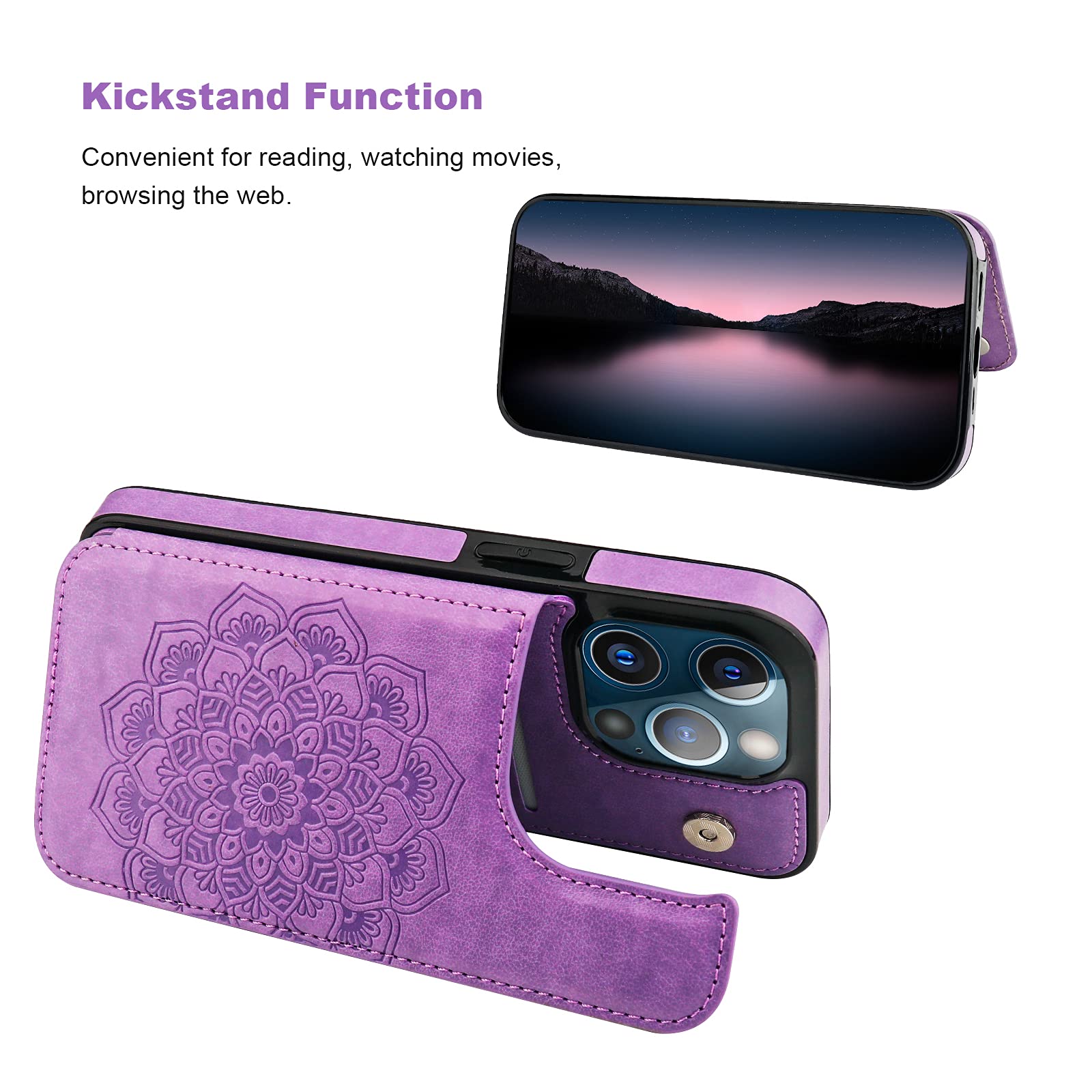 Vaburs Custodia A Portafoglio Per IPhone 13 6,1 Pollici: Pelle PU Con Motivo Mandala In Rilievo, 3 Porte Carte, Cavalletto, Antiurto, Magnetico Per Auto (Oro Rosa)