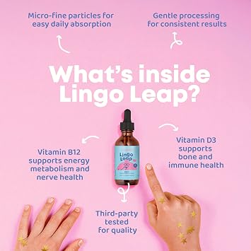 JoySpring LingoLeap Liquid Kids Formula with Zeolite Clinoptilolite, Methylated B12 & Vitamin D3 | Gentle Daily Support for Kids Wellness | Ages 3+ | (1fl oz) 30 Servings