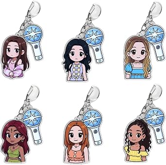 6PCS Kpop Cute Keychain, Acrylic K-pop Cartoon Keyring, Anime Keychains Keyrings for Women Men Backpack Pulse Key, Kpop Merch Gifts for Music Lovers