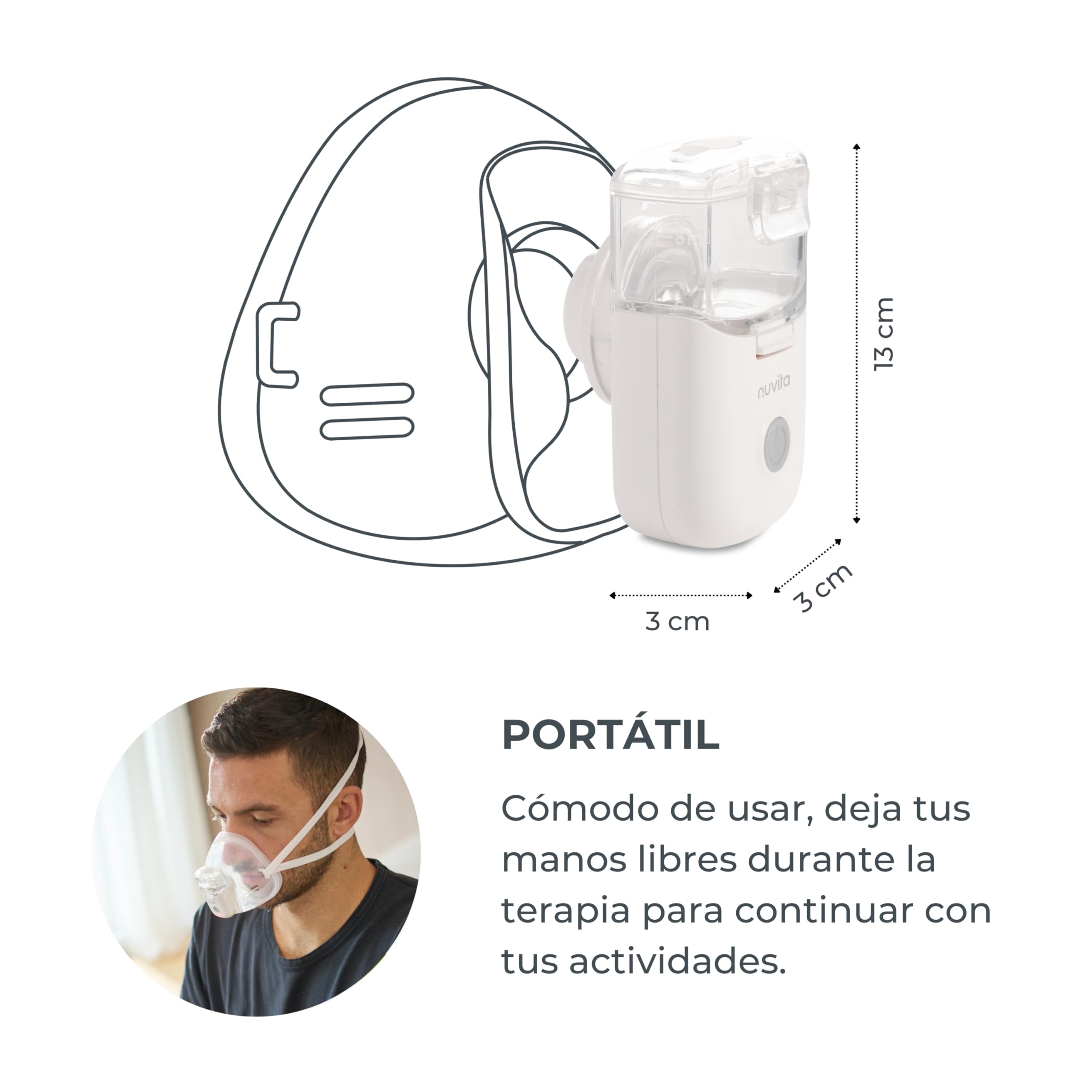 Aerosol Nuvita 5078 Wearable MESH - Manos libres, ligero, silencioso, autolimpiable con batería recargable
