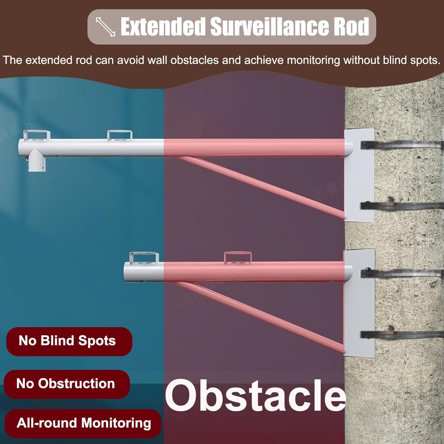 Adjustable Security Camera Pole Mount - 1.6 to 6.6 Ft/IP Surveillance Bracket for Outdoor Corners, Durable Steel, Easy Install, Single Ball Design