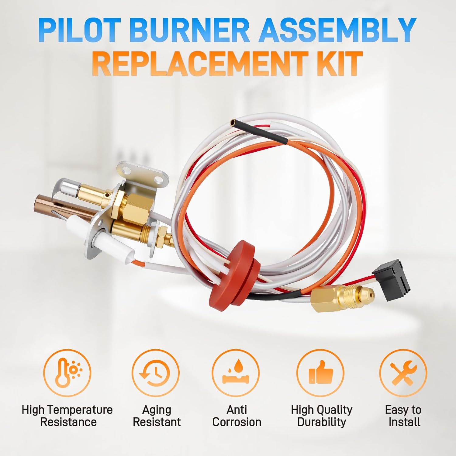 Pilot Burner Assembly Replacement Kit Compatible with Rheem Ruud Richmond Water Heaters, NG with LP Orifice, Aging-Resistant Anti-Corrosion, Replace# SP20824 SP20754 SP21058 SP21059 SP20800