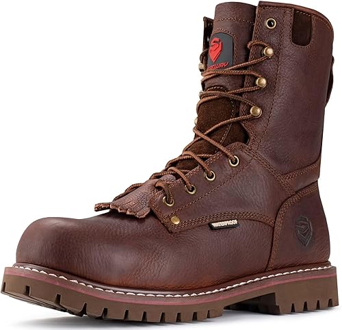 Miniatura 8 de SUREWAY Men's 8" Waterproof Steel-Toe Logger Work Boot, Superior OilSlip Resistant,Thicker Full Grain Leather,Wedge Rubber Sole,EH Rated