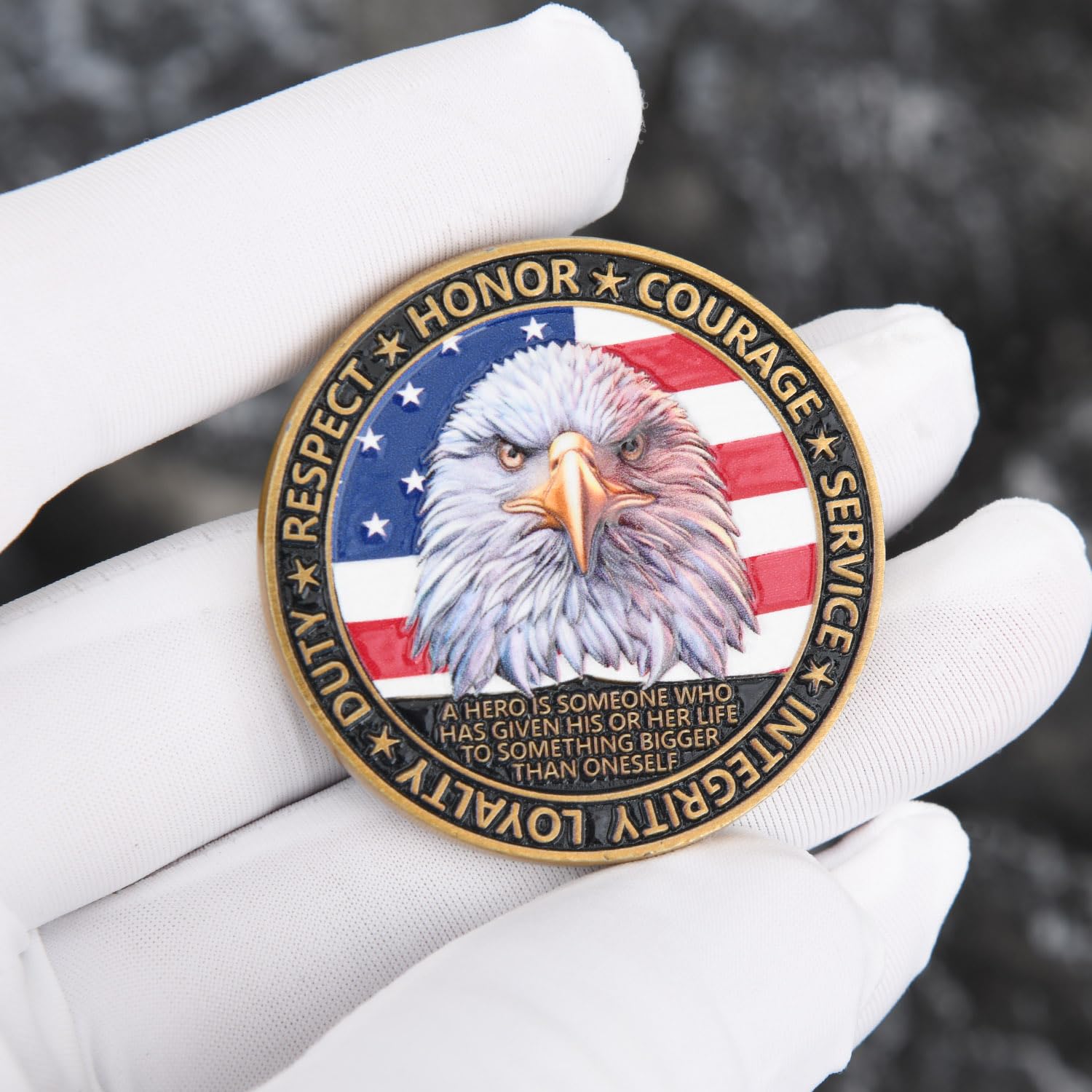 Pièce de monnaie couleur 3D du défi des vétérans américains – Jeton d'appréciation militaire double face pour l'honneur et le courage, 4,9 cm en alliage de zinc