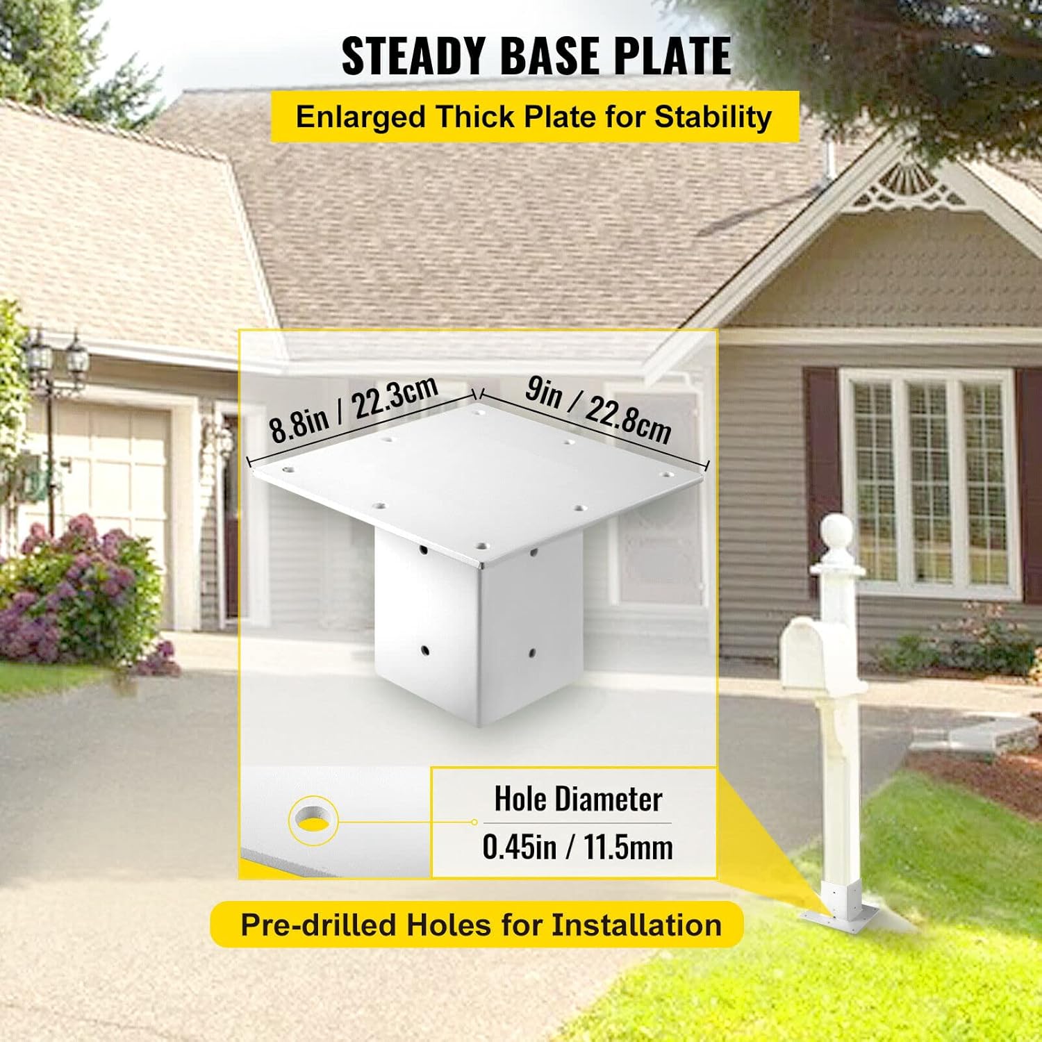 Tools Post Base Mailbox Base Plate 4x4 Bronze/White/Granite/Black Powder-Coated Steel Surface Mount Steel Deck for Mailbox Post (Color : Black)