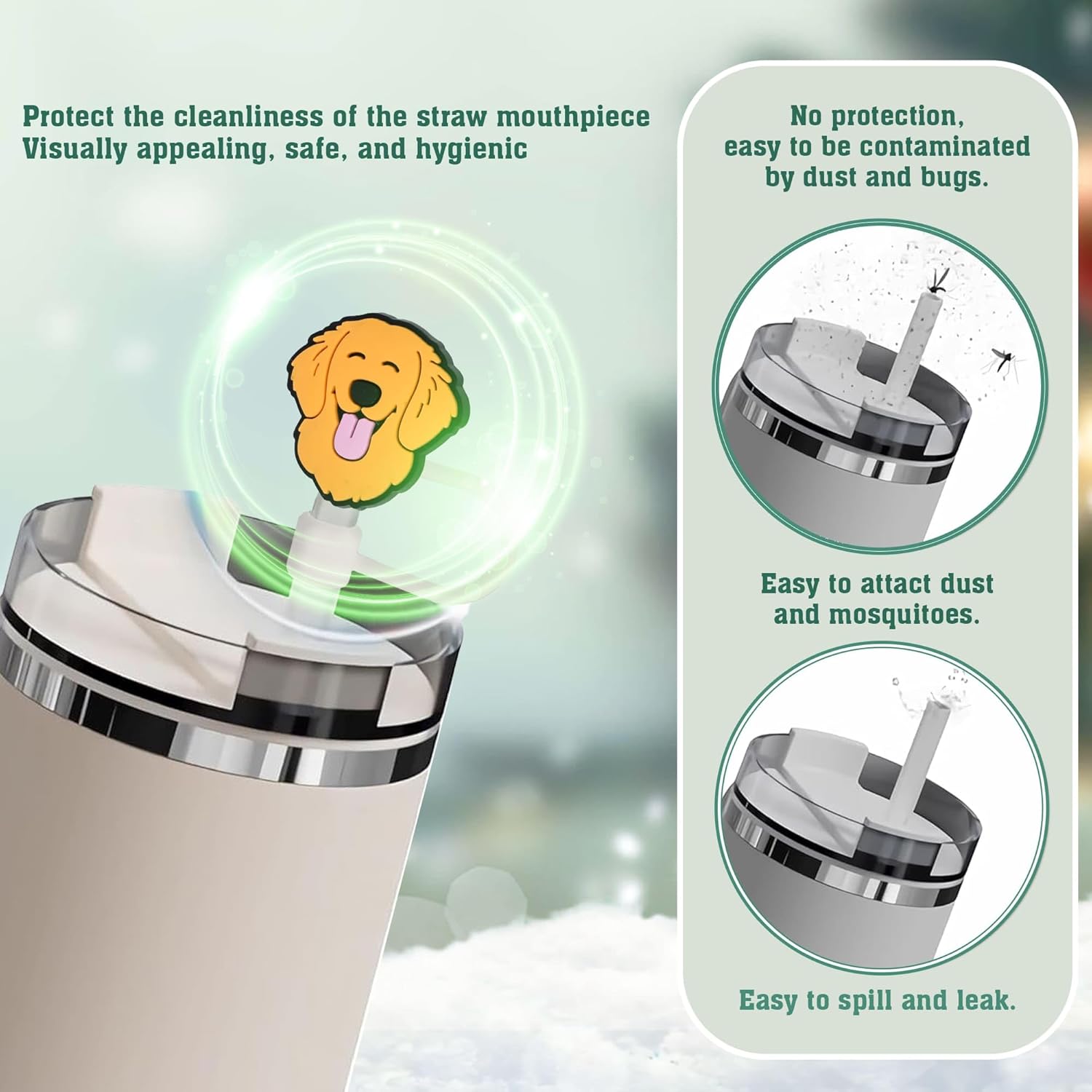 Golden Retriever Straw Topper, 10mm (0.4in) Cute Dog Straw Covers for Stanley Cup - Golden Retriever Accessories, Stuff, Things, Gifts for Women, Kids, Girls - Image 4