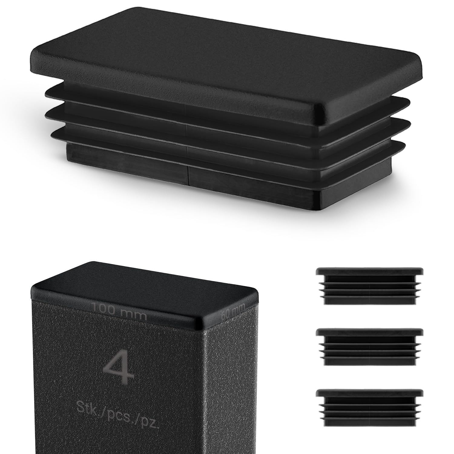 EMFA Lamellenstopfen 100x60 mm Schwarz – Rechteckstopfen Endkappen aus Kunststoff für Rohre und Profile | Rohrstopfen zur Rohrabdeckung – 4 Stück