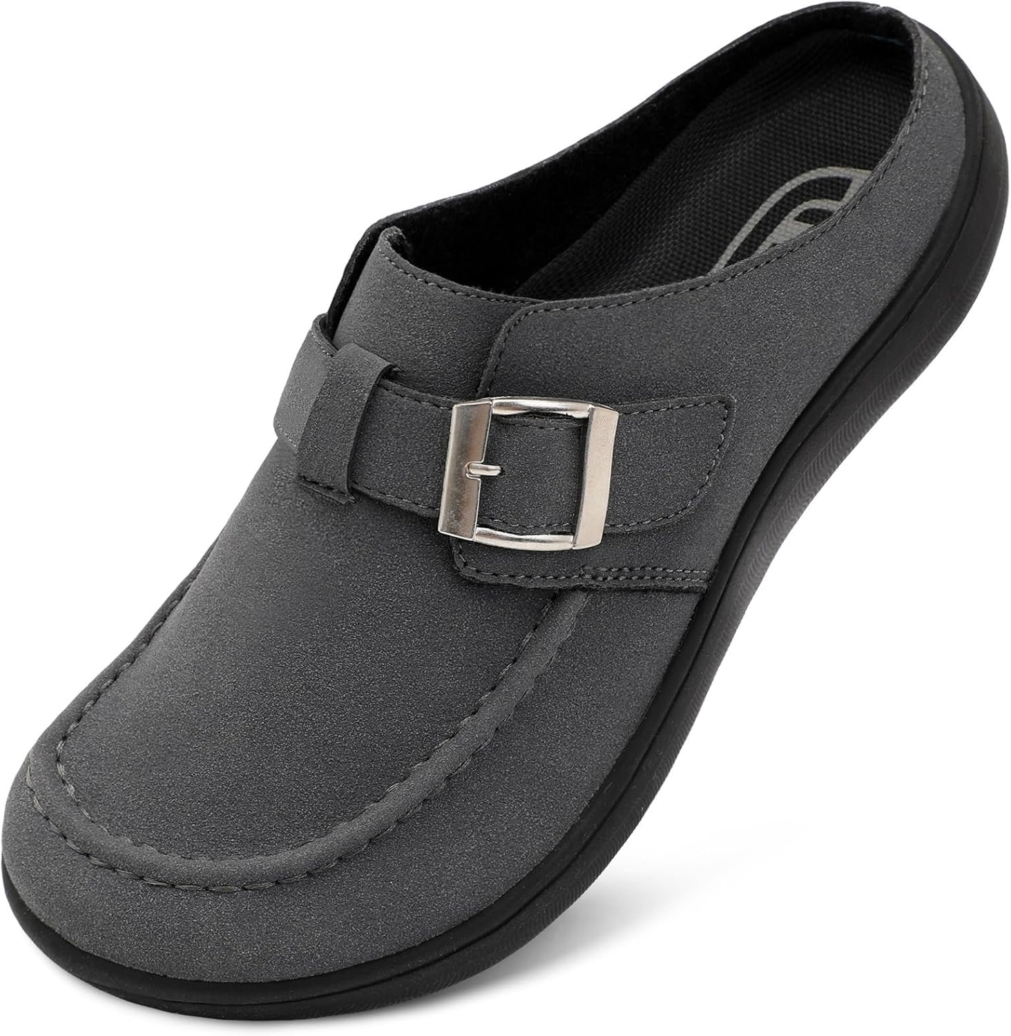 JOINFREE Womens Wide Suede Clogs Zero Drop Potato Shoes Diabetic Mules for Swollen Edema Comfort Slip on Clog Slippers with Adjuatable Buckle Indoor & Outdoor Use