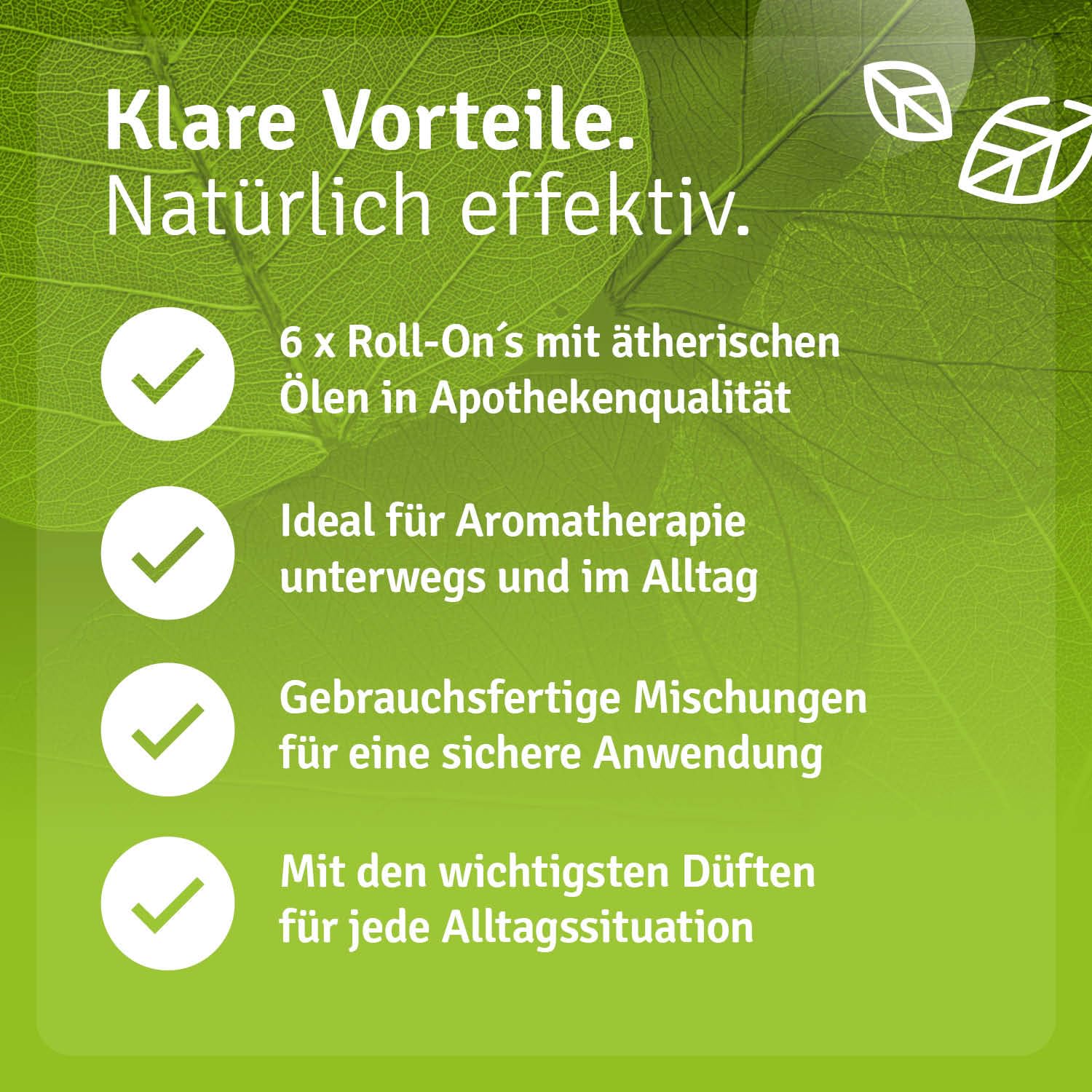 Casida Roll On Top 6 Set - 6 Duft Roll Ons mit naturreinen ätherischen Öle - verdünnt mit Kokosöl- Duftöl, Aromaöl- ideal für Aromatherapie und unterwegs - 6x10ml