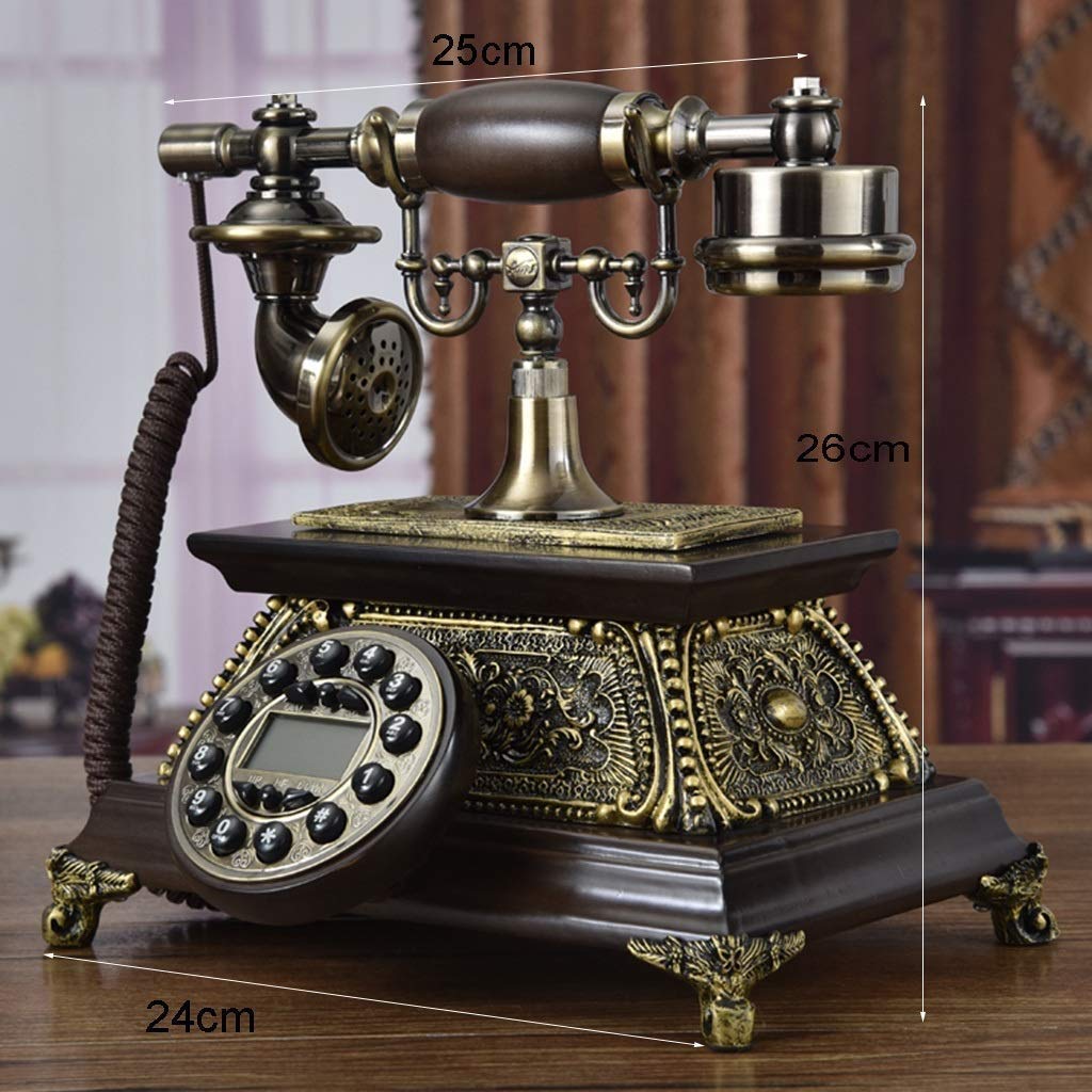 Antyczny brąz Podświetlana tkanina Przewodowy telefon głośnomówiący Europejski Retro Drewno Obrotowy Staromodny Salon Dom Amerykański Telefon stacjonarny