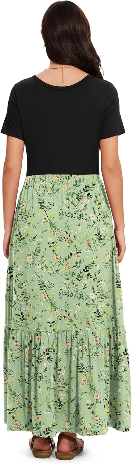 VIISHOW Women's Short Sleeve Maxi Dress 2026 Summer V Neck Knit Loose Plain Empire Waist Casual Dresses with Pockets - Image 4