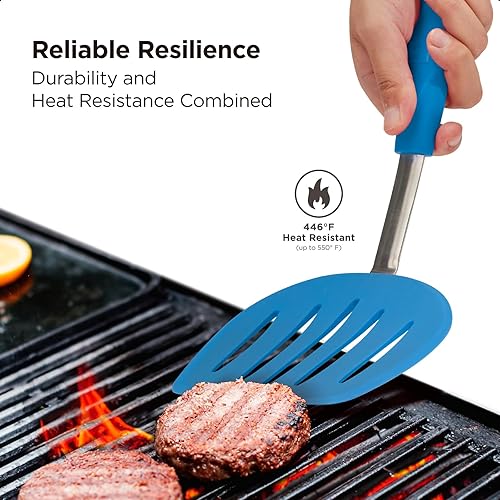 Miniatura 4 de Kitchen Mama WaltzGrip - Espátula de silicona platino para panqueques resistente al calor, flexible, núcleo de acero inoxidable, antiadherente, apto