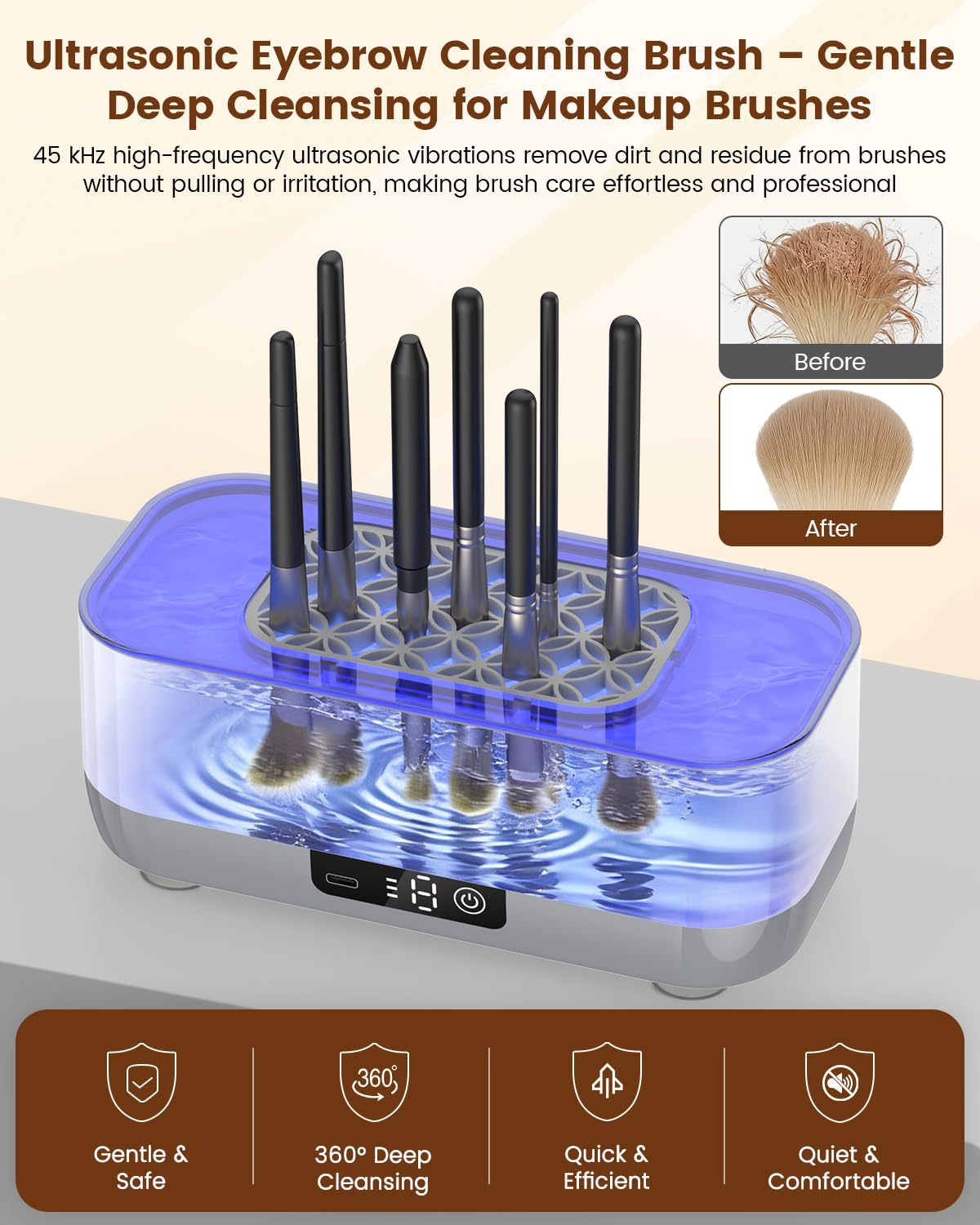 Ultrasonic Electric Makeup Brush Cleaner Machine Rechargeable USB,Deep Cleaning Make up Brush Cleaner Electronic,Portable Automatic Cosmetic Brushes Washer