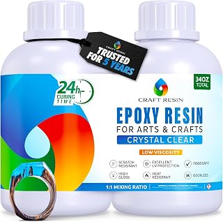 CraftResin 34oz Crystal Clear Epoxy Resin Kit - Food Safe, UV Resistant, Self-Leveling for Art, Jewelry, Coasters, Wood & Molds