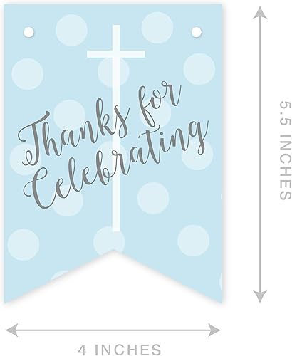 Miniatura 5 de Andaz Press Colección de bautismo de niño azul y gris, banderín colgante personalizado con cuerda, agradecimiento por celebrar el bautismo de