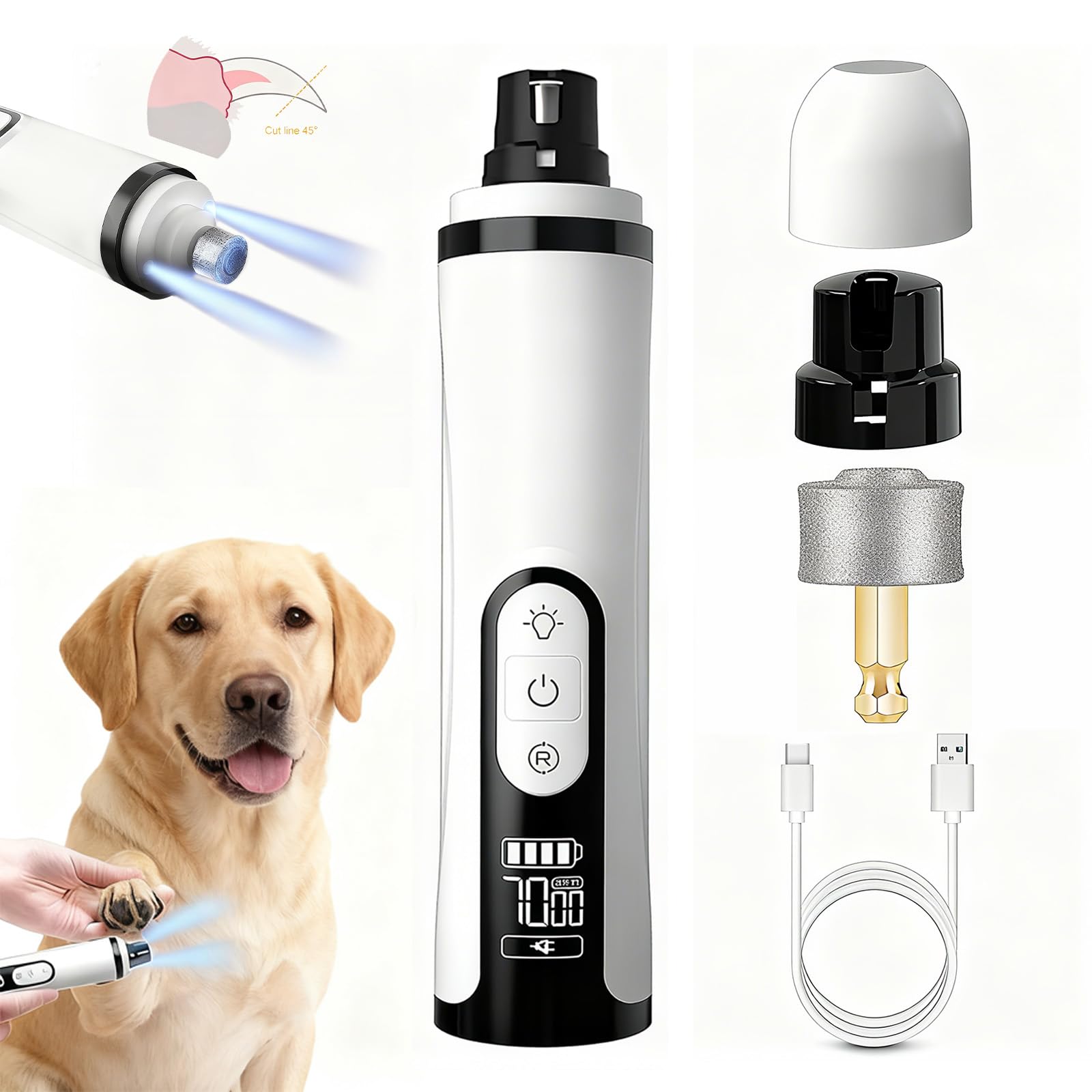 Silent Groom Pro Lima de Uñas 2026 Mejorada con 2 Luces LED y 3 Velocidades Batería 2000mah Profesional Silenciosa Sin Dolor Cuidado y Alisado de Patas para Perros y Gatos Pequeños, Medianos y Grandes