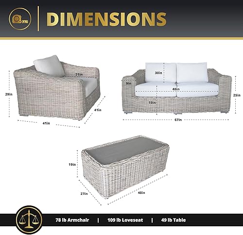 Miniatura 7 de Juego de muebles de mimbre para patio, 4 piezas, muebles de exterior con sofá de mimbre con mesa auxiliar, sofá biplaza acolchado, resistente a todo