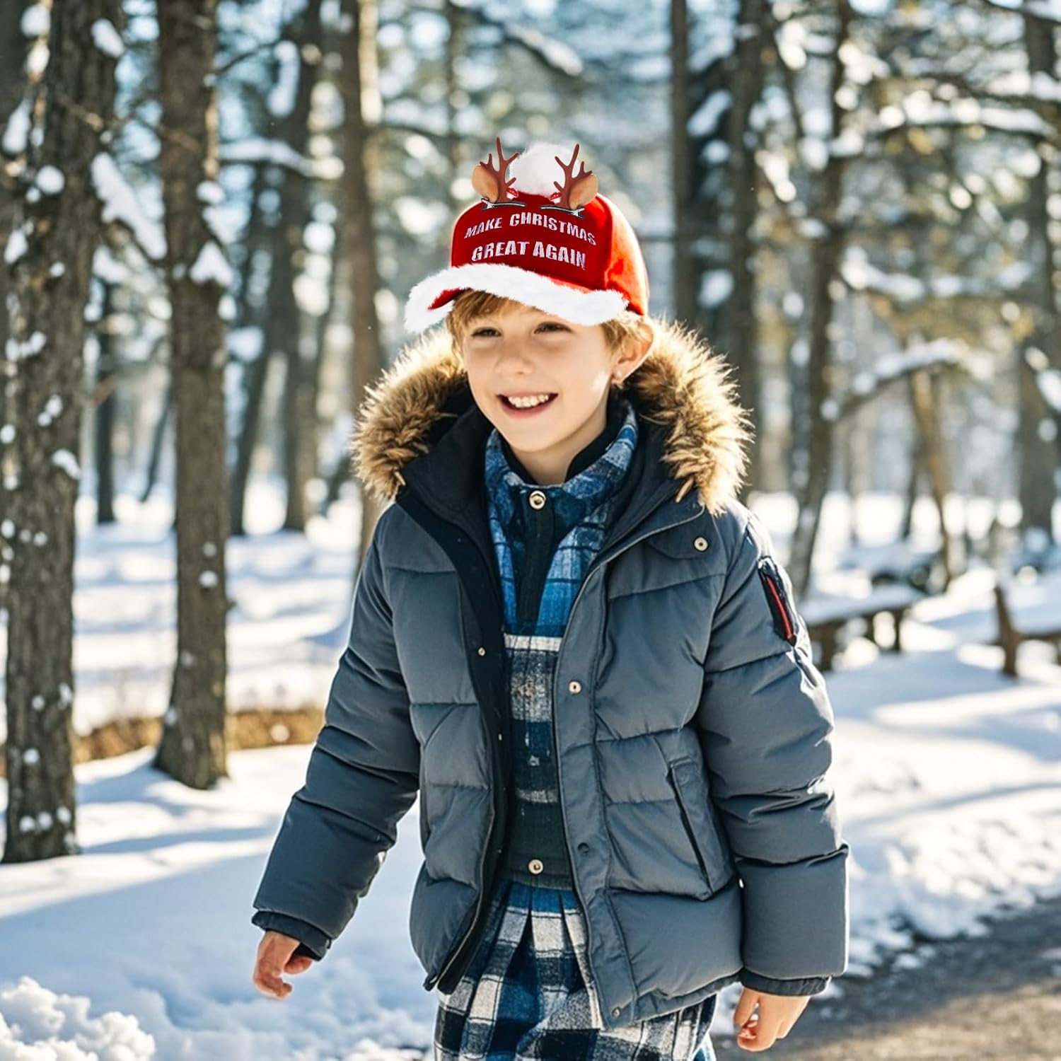 Santa Christmas Baseball Cap Xmas Pom Pom Hat Hair Clip Reindeer Hat Adjustable Holiday Cap Unisex Deer Horn Barrette - Image 6