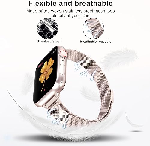Miniatura 12 de CTYBB for Apple Watch Band Series Ultra SE 8 7 6 5 4 3 2 1 38mm 40mm 41mm 42mm 44mm 45mm 49mm, Stainless Steel Slim & Thin Mesh Magnetic Clasp Strap
