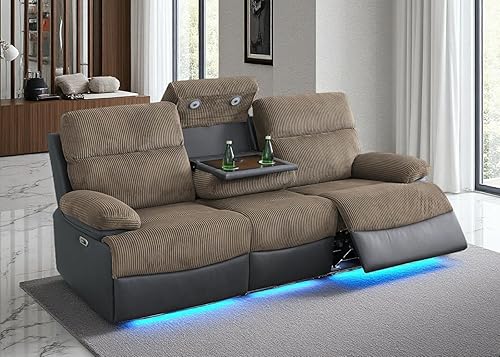Miniatura 16 de Juego de sofá reclinable eléctrico y sofá biplaza, sofá reclinable de cuero negro con mesa desplegable, muebles de sala de estar, sofá reclinable