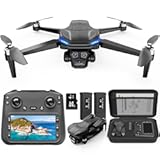 4K GPS Drone with Camera for Adults, Brushless Motor, 4.5" HD Screen Remote with 2 Batteries 60 Min Flight, with SD Card, Foldable Quadcopter Under 249g, Auto Return, Follow Me, 3 Speed Mode