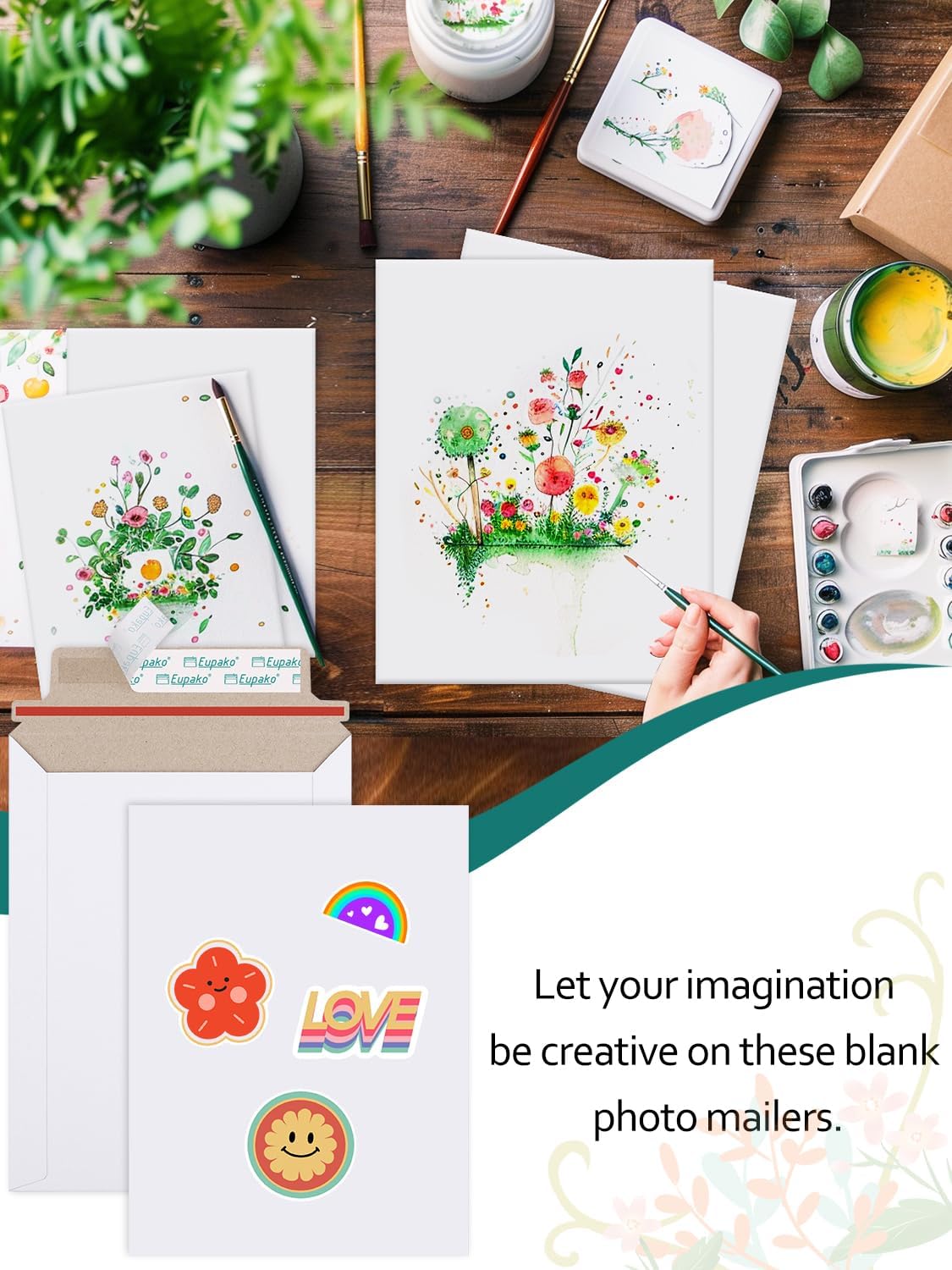 Eupako 100 Pack 6x8 Photo Document Mailer White Stay Flat Self-Seal Cardboard Envelopes for CDs, Pictures, Documents, 6.25 x 8.25 Inches - Image 7