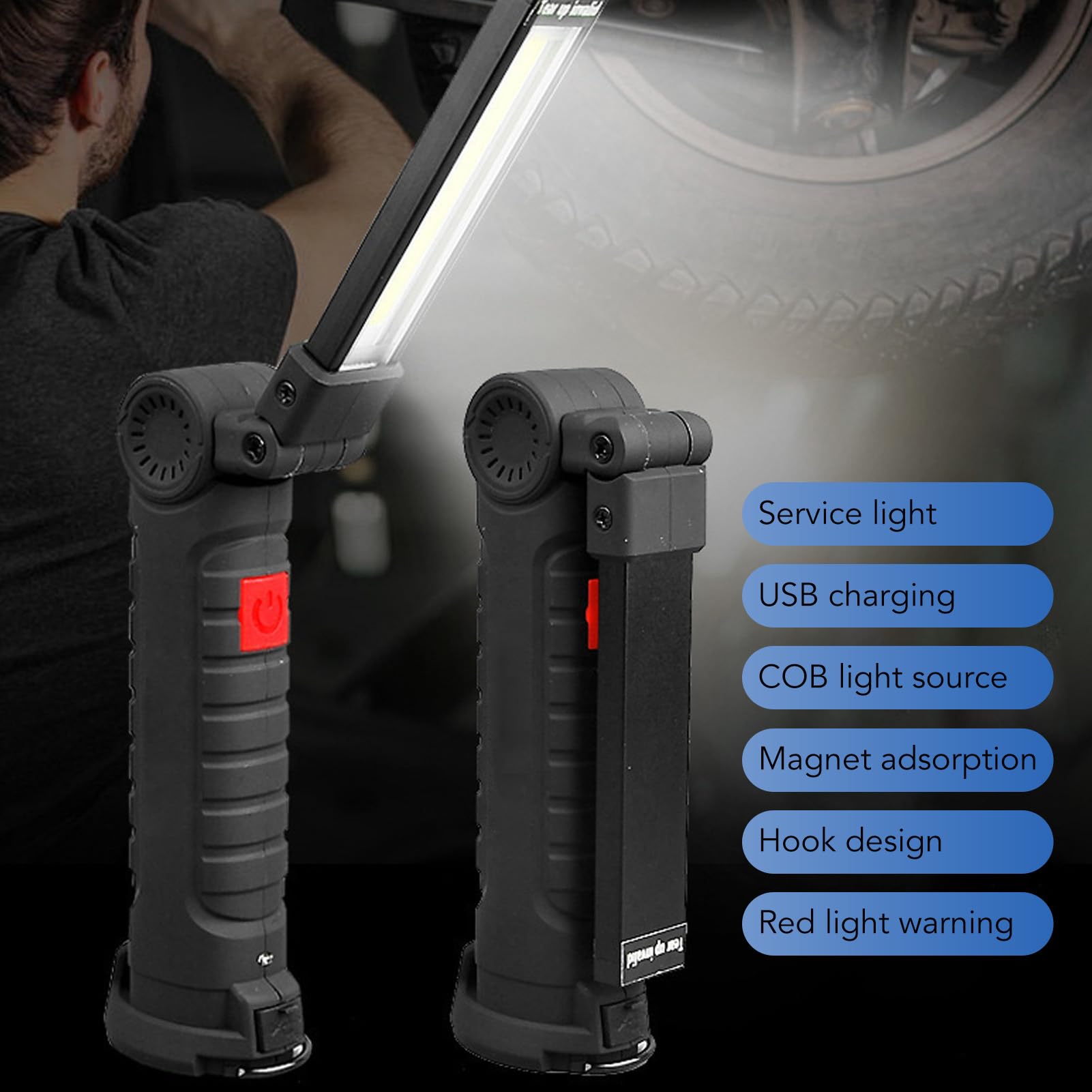 2 Sztuki Latarek, ładowalna Lampa Robocza LED z podstawą magnetyczną, Obracana o 360° i Składana o 180°, do Naprawy Silników Samochodowych, Miejsc Awaryjnych