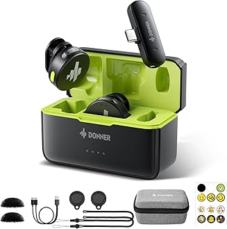 DonnerWireless Lavalier Microphone VPM-20 Mobile Vesion for USB-C iPhone iPad Android, with Charging Box, Dual-Channels Mics, Plug-Play, 1000ft Range, 48KHz 24Bit, Noise Cancellation, 40h Use Max