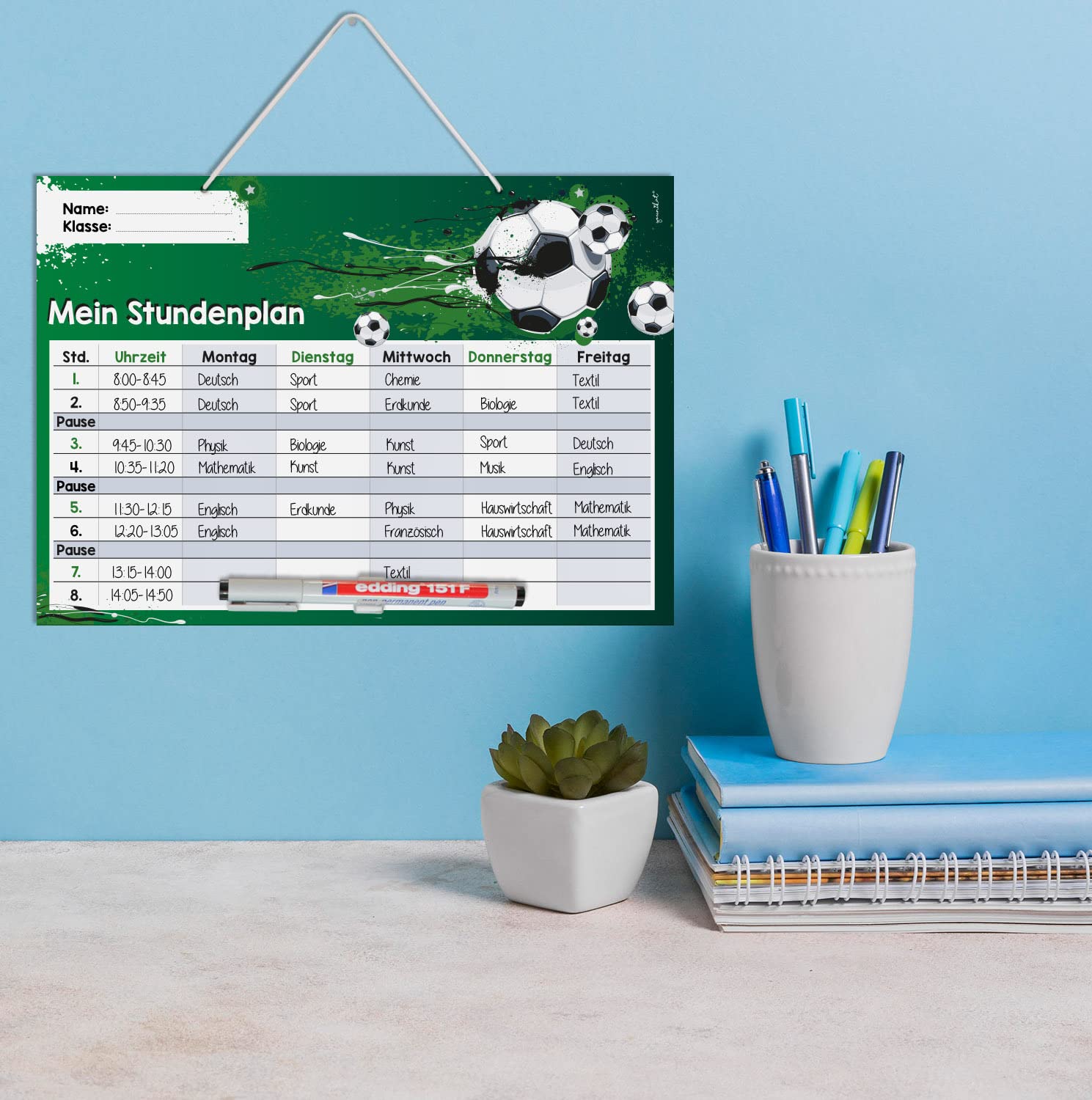 Planificador Del Horario De Fútbol Para Colgar, Lavable, DIN A4, Con Suspensión, Soporte Para Bolígrafos Y Bolígrafo, Color Verde, Para Niños, Adolescentes, Genial, Idea De Regalo I Dv_988