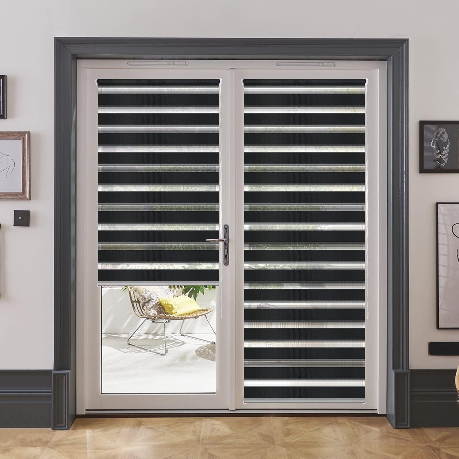 LUCKUP Horizontal Window Shade Blind Zebra Dual Roller Blinds Day and Night Blinds Curtains，Easy to Install 25.6" x 90" Black