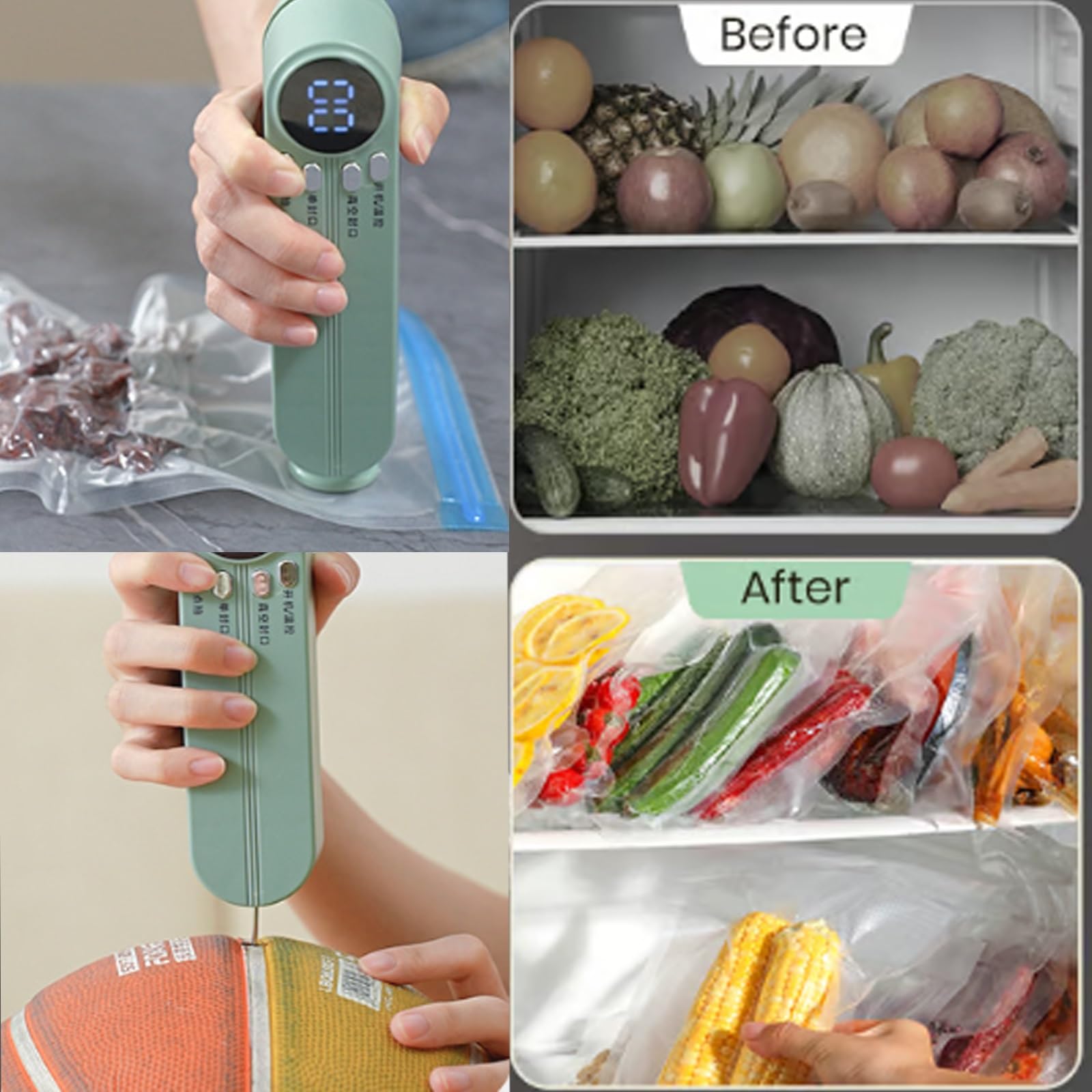 Selladora al vacío inalámbrica de mano, minimáquina 3 en 1, recargable, for almacenar alimentos, prensadora portátil for bolsas de papas fritas, selladora térmica for refrigerios, bomba de inflado.(Be