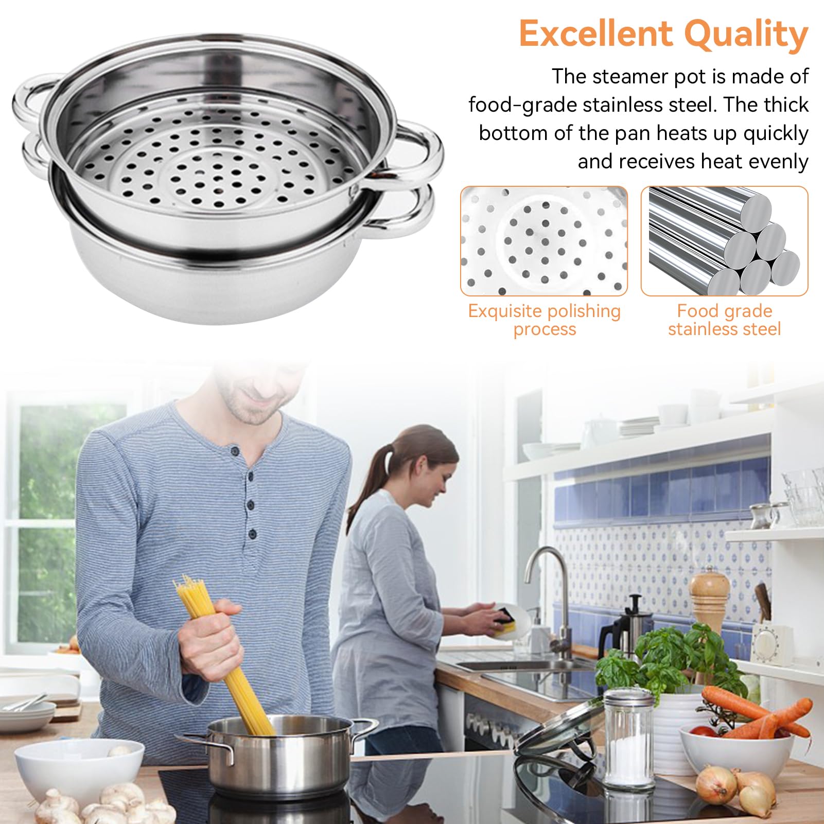 2 Strati Pentola A Vapore Acciaio Inox, 28 Cm Pentola A Vapore Da Cucina Vaporiera Pentola Induzione Vaporiera Cottura A Vapore Vaporiera Impilabile Con Coperchio In Vetro Per Gas Elettrico Induzione